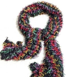 NWOT Black & Multi Colored Fuzzy Oblong Scarf